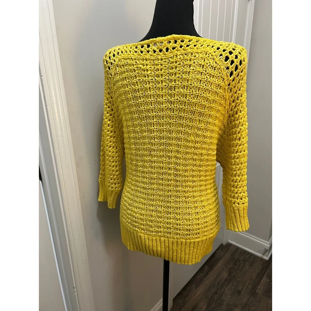 Calvin Klein Yellow Open Knit Boat Neck Sweater‎ 3/4 Sleeve Large